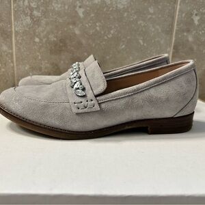 Vionic Gray Suede Loafers with Crystal Accents